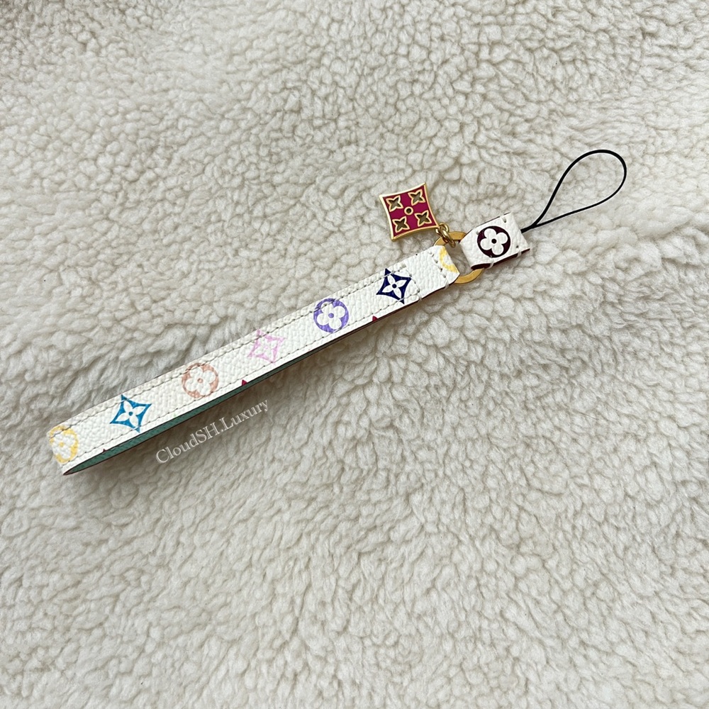 Auth Louis Vuitton White Multicolor Phone Strap - Kept Unused